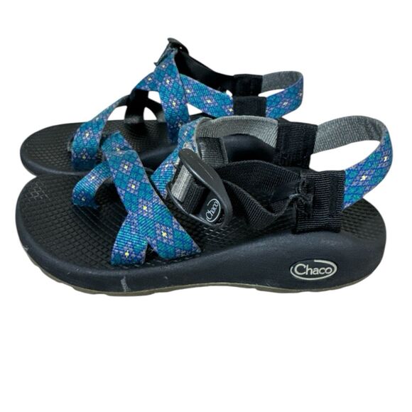 CHACO Womens Toe Loop Sandal Size 5 Blue Geometric Adjustable Strap Casual - Picture 3 of 7